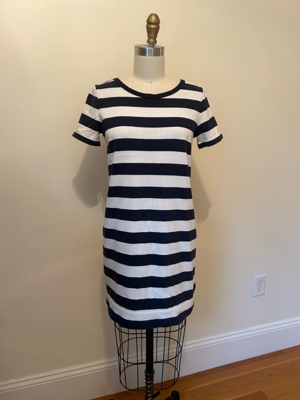 Jcrew Striped Navy and White Short Sleeve Shift Dress